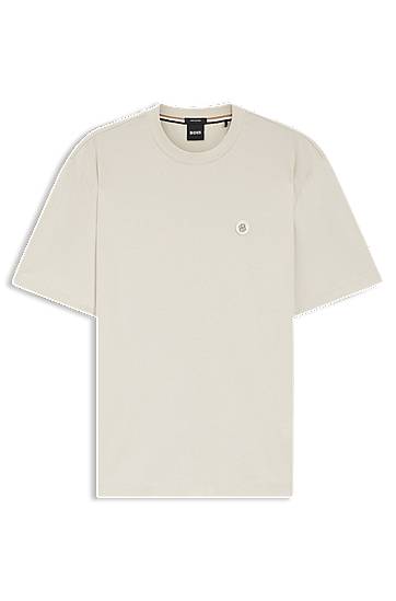 Тениска BOSS Mercerised-cotton T-shirt with Double B monogram Бежово | 50555844, 0