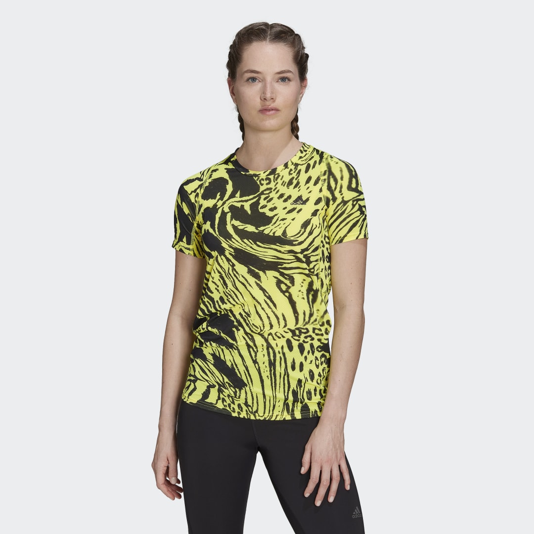 Тениска adidas Performance Fast Allover Print Running Жълто | HC6346, 1