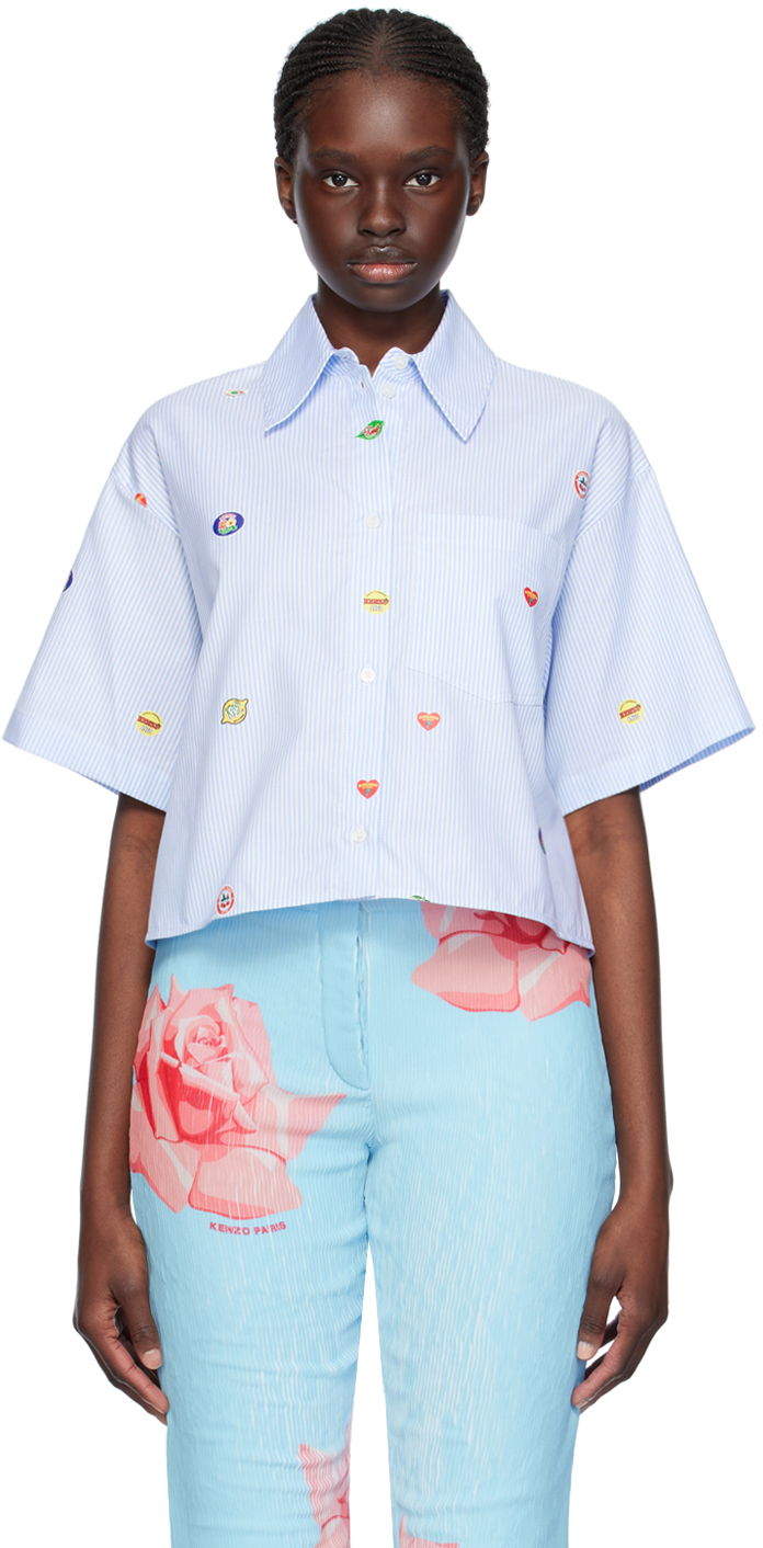 Риза KENZO Paris Fruit Stickers Shirt Синьо | FE52CH2469A1