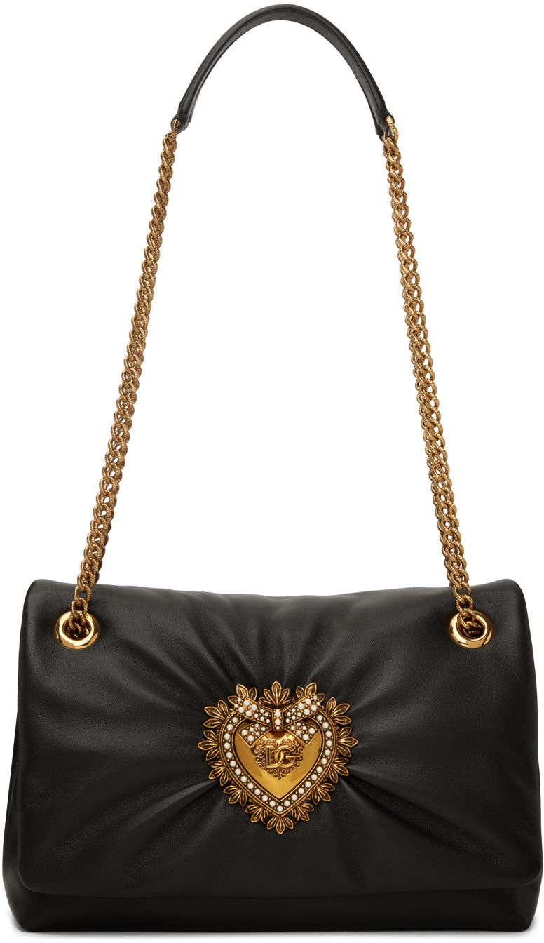 Дамска чанта Dolce & Gabbana Medium Soft Shoulder Bag with Heart Applique Черно | BB7541 AF984