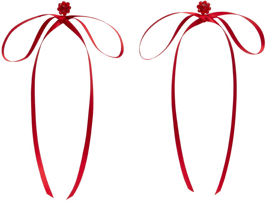 Значка Simone Rocha Simone Rocha Bow Ribbon Stud Earrings Червено | ERG389 0903, 0