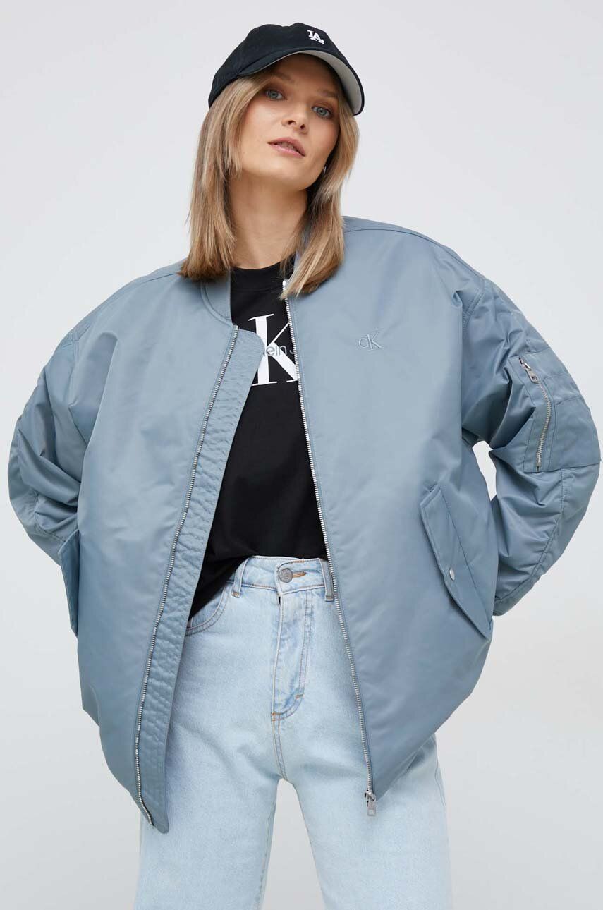 Яке бомбър CALVIN KLEIN Oversized Nylon Sateen Bomber Jacket Синьо | J20J221082.PPYX, 0