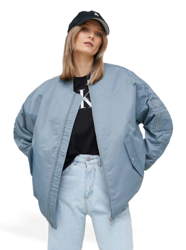 Яке бомбър CALVIN KLEIN Oversized Nylon Sateen Bomber Jacket Синьо | J20J221082.PPYX