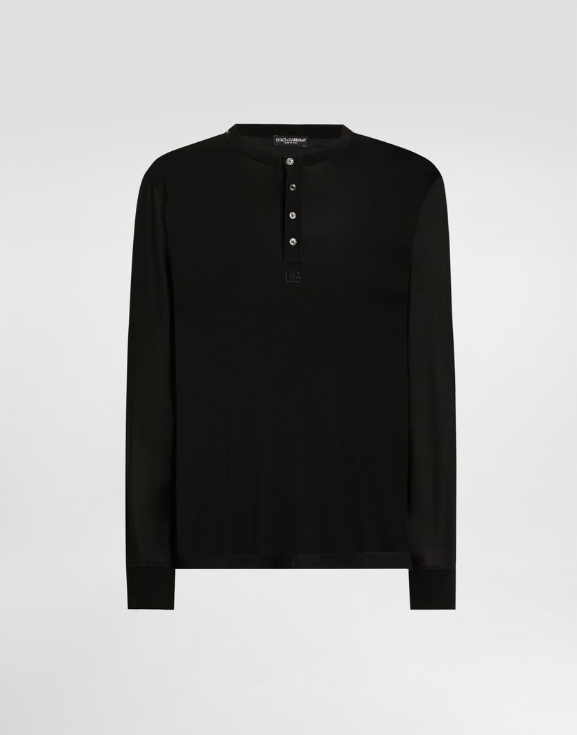 Тениска Dolce & Gabbana Dolce & Gabbana Serafino Long Sleeve Silk T-shirt Черно | G8SX7ZFU75FN0000