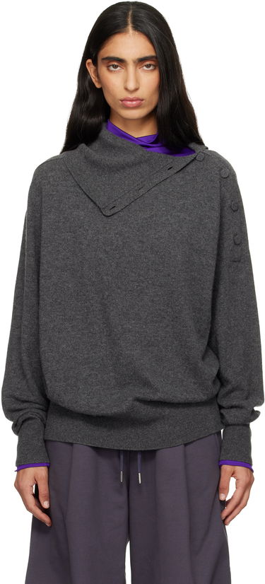 Пуловер Dries Van Noten Dries Van Noten Loose Cashmere Asymmetric Buttoned Collar Sweater Сиво | 252-011216-2704, 0