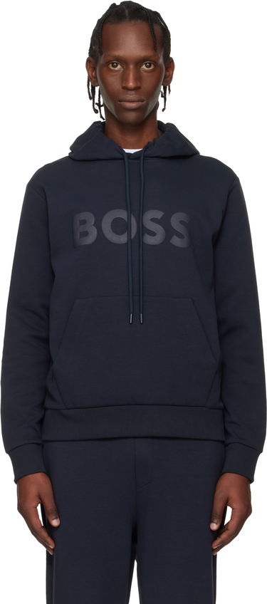 Суитчър BOSS Embossed Logo Drawstring Hoodie Тъмно синьо | 50555515, 0