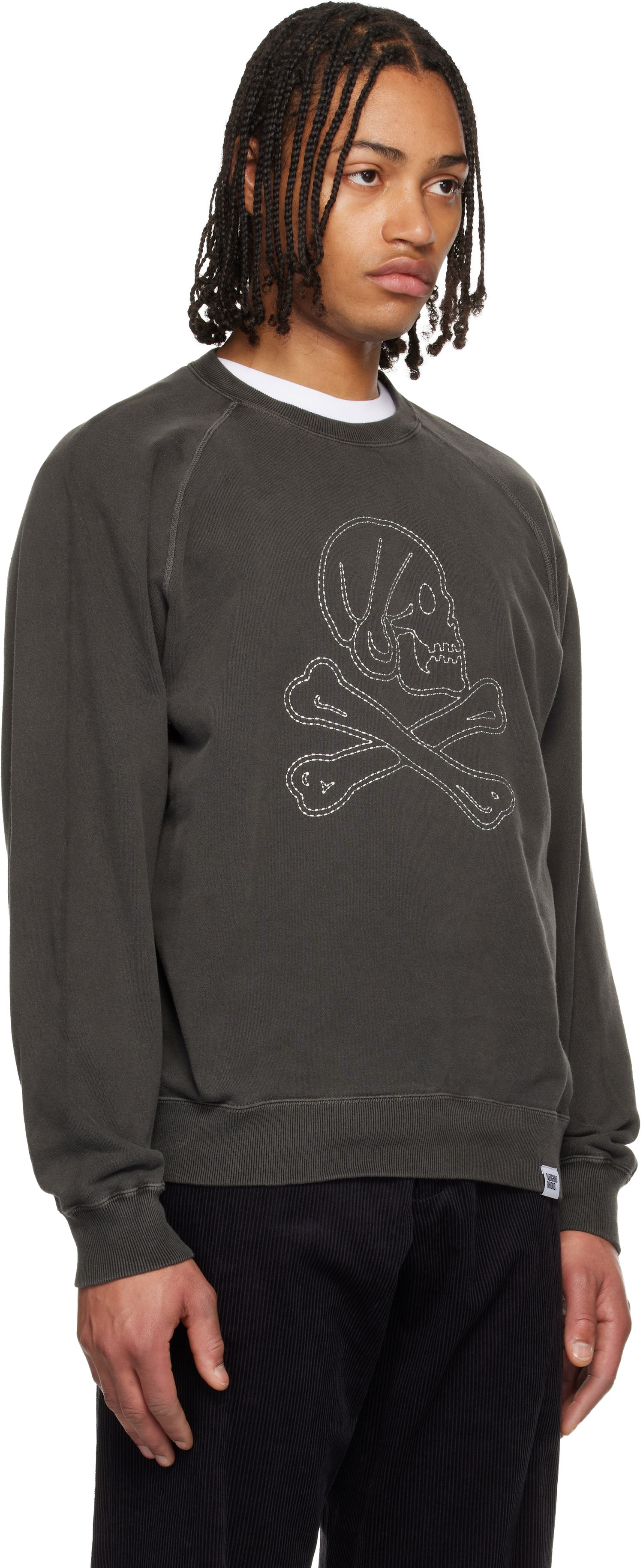 Суитчър Neighborhood Pigment Dyed Sweatshirt with Stitched Skull and Crossbones Сиво | 252FPNH-CSM04, 1