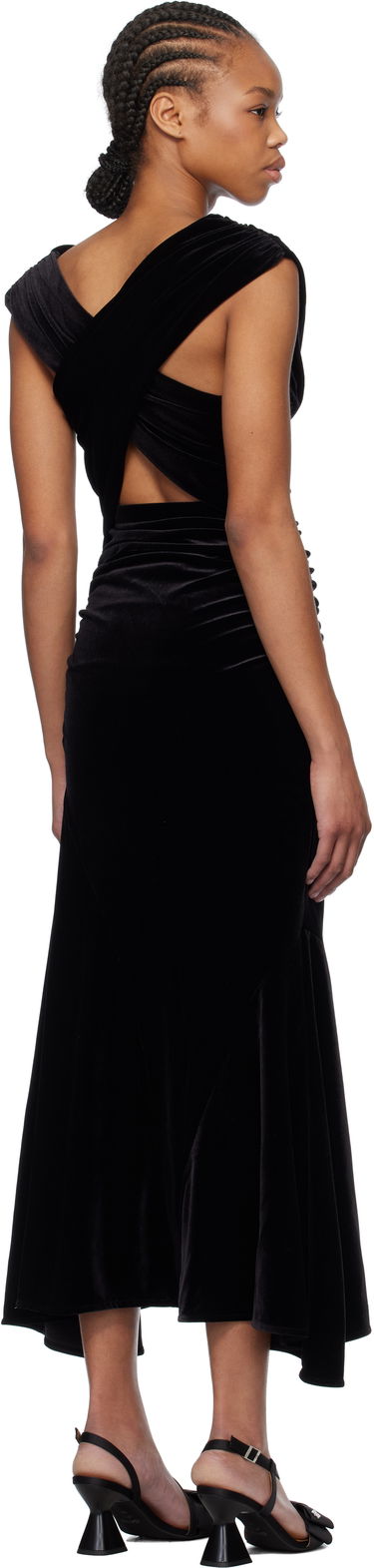 Pокля GANNI GANNI Velvet Ruched Maxi Dress Черно | T4102, 2