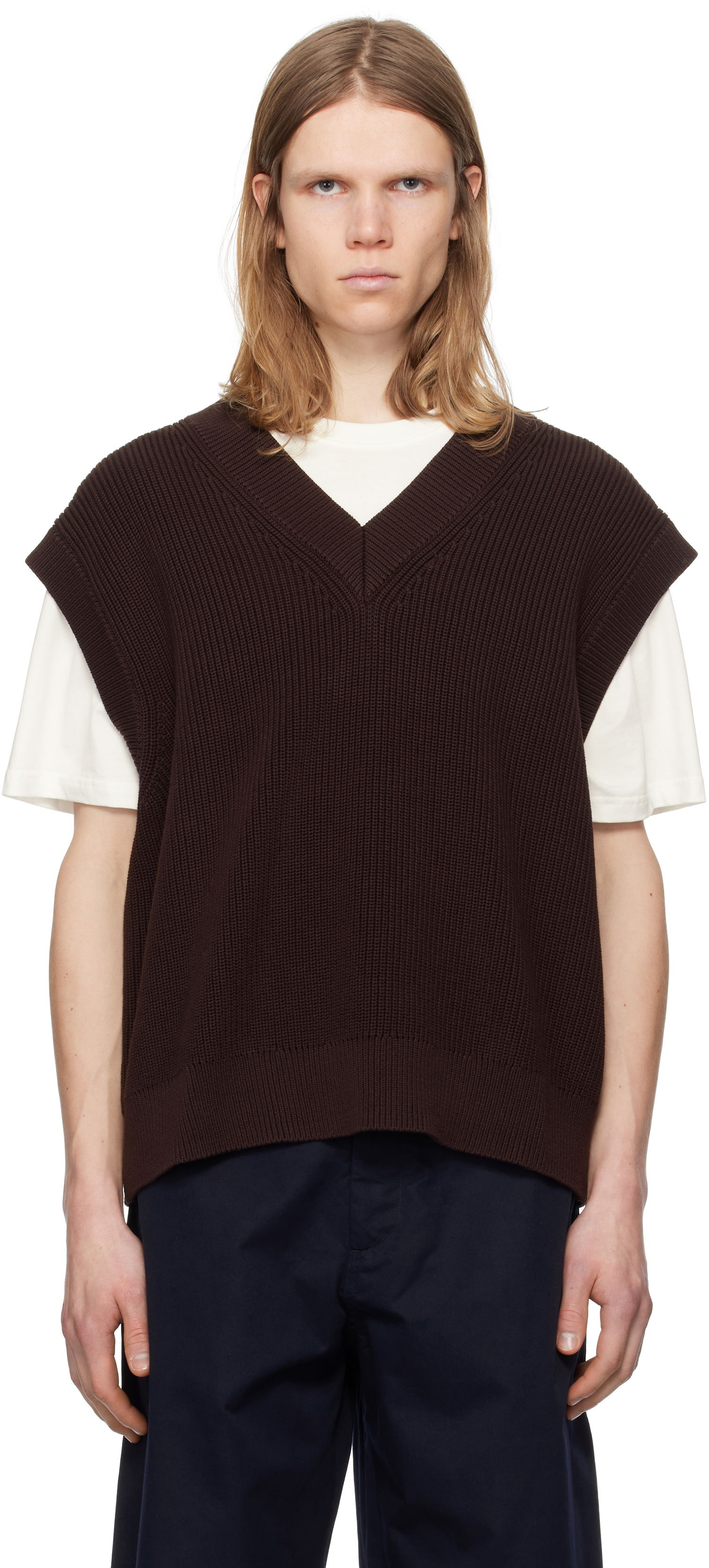 Пуловер Studio Nicholson Studio Nicholson 5GG Knit Vest Кафяво | CULKIN SNM - 1305, 0