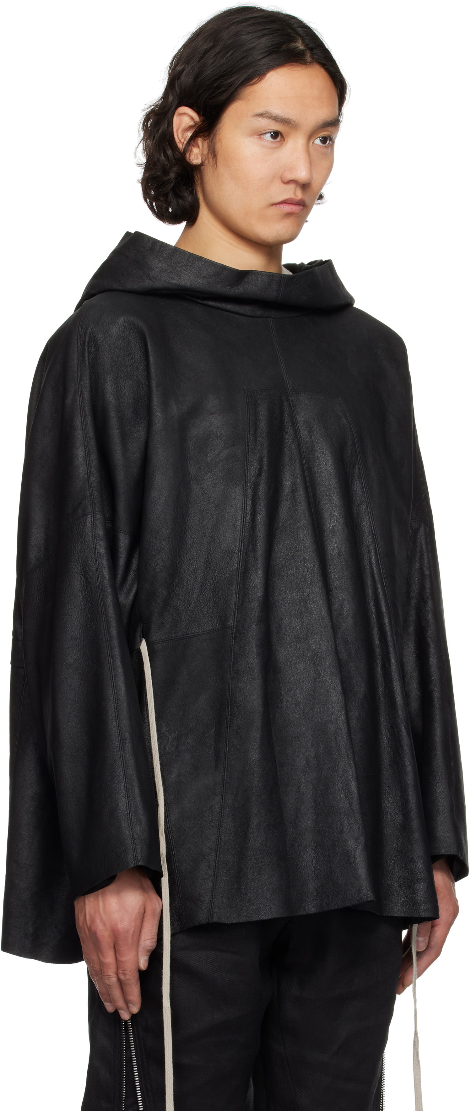 Суитчър Rick Owens Rick Owens Hollywood Hooded Tunic Leather Jacket Черно | RR01E5702 LBA, 1