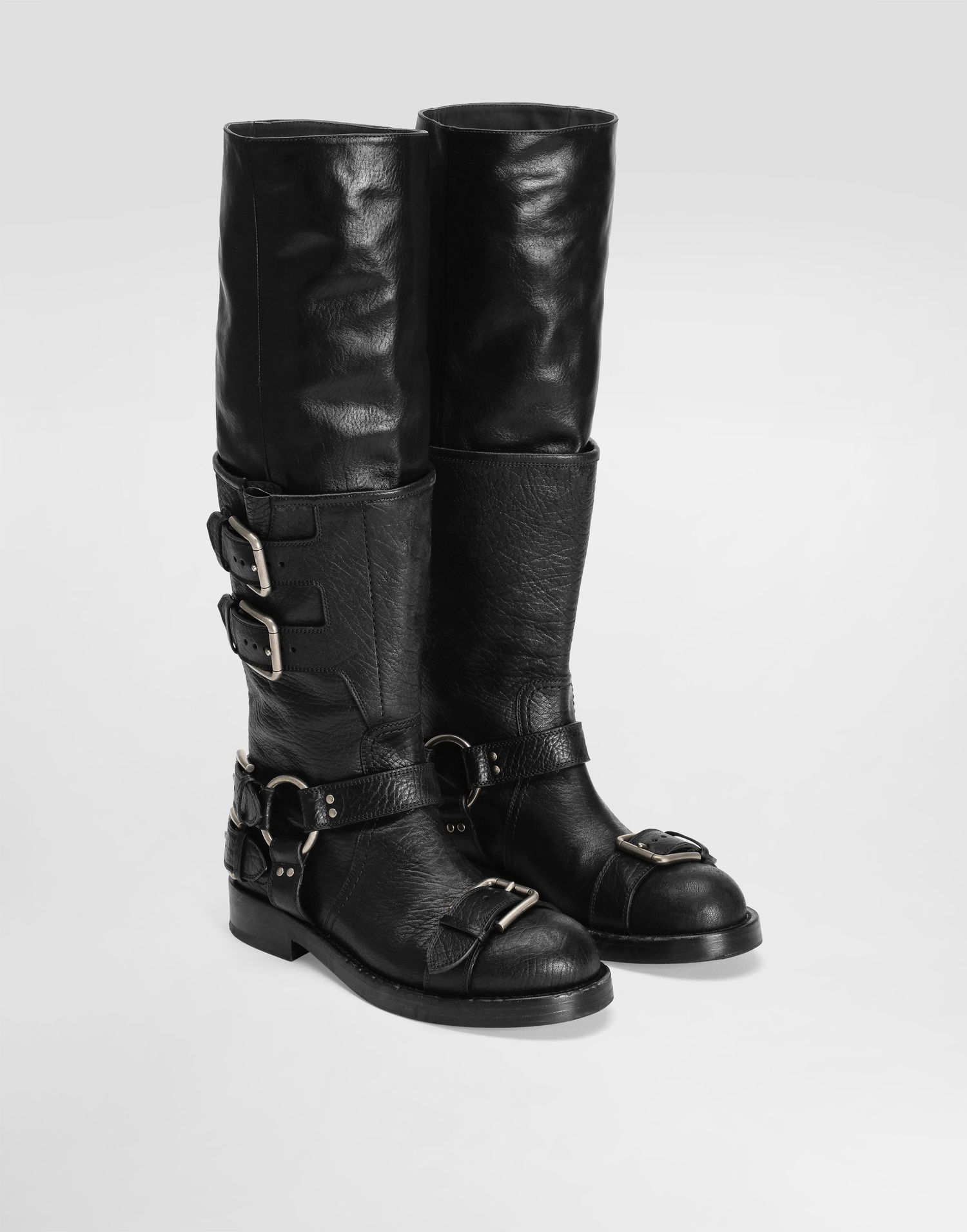 Аксесоари Dolce & Gabbana Dolce & Gabbana Horse Leather Buckle Knee-High Boots Черно | CU1243AW6028B956, 1