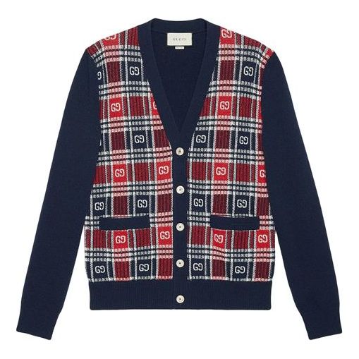 Пуловер Gucci Checked Jacquard Cashmere Sweater Синьо | 577232-XKAUZ-4548