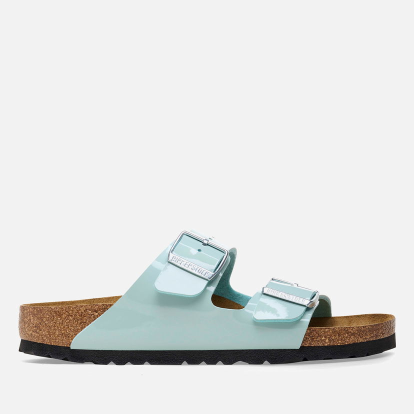 Кецове и обувки Birkenstock Women's Arizona Slim Fit Patent Double Strap Sandals - Surf Green - UK 3.5 Синьо | 1026963