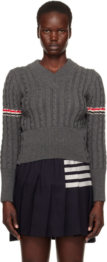 Пуловер Thom Browne Classic Cable V-Neck Wool Sweater Синьо | FKA479A-Y1024, 0
