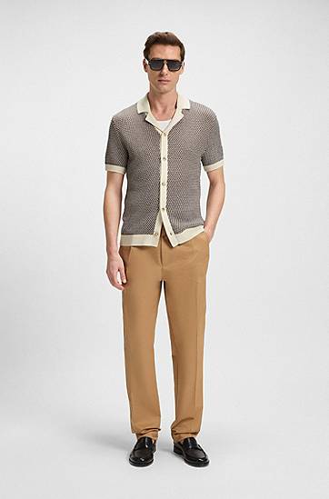 Пуловер BOSS Regular-Fit Knitted Cotton Cardigan Бежово | 50543163, 1