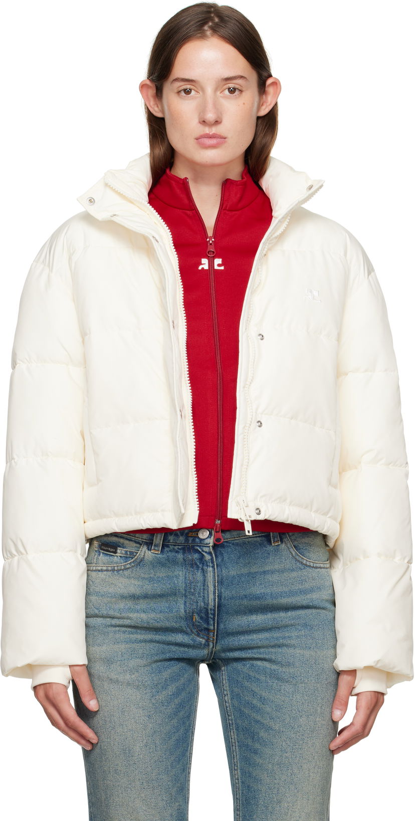 Пухо яке Courrèges Courrèges Cropped Puffer Jacket Бяло | 323CMA106PL0112