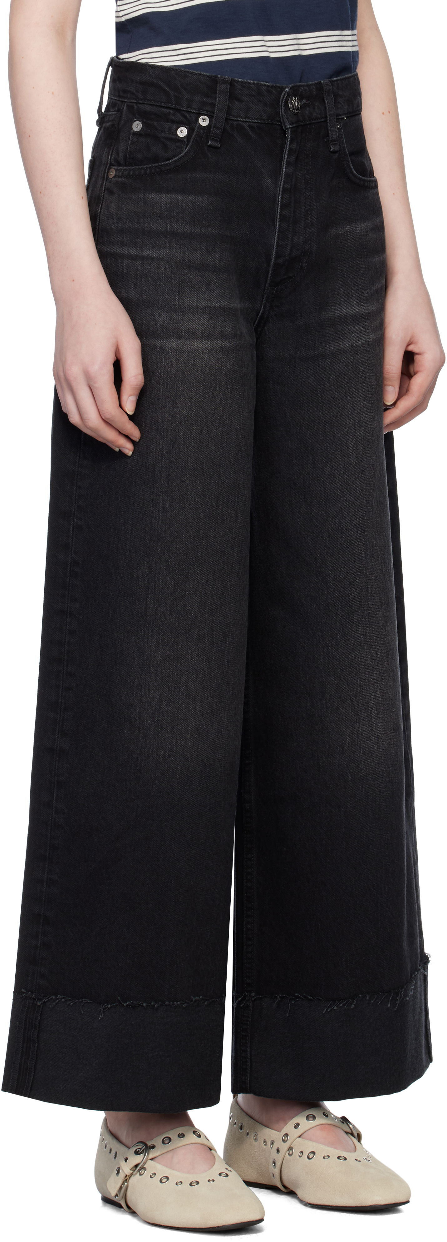 Дънки rag & bone Sofie Ankle Wide Leg Jeans Черно | WDD24H2993RGBL, 1