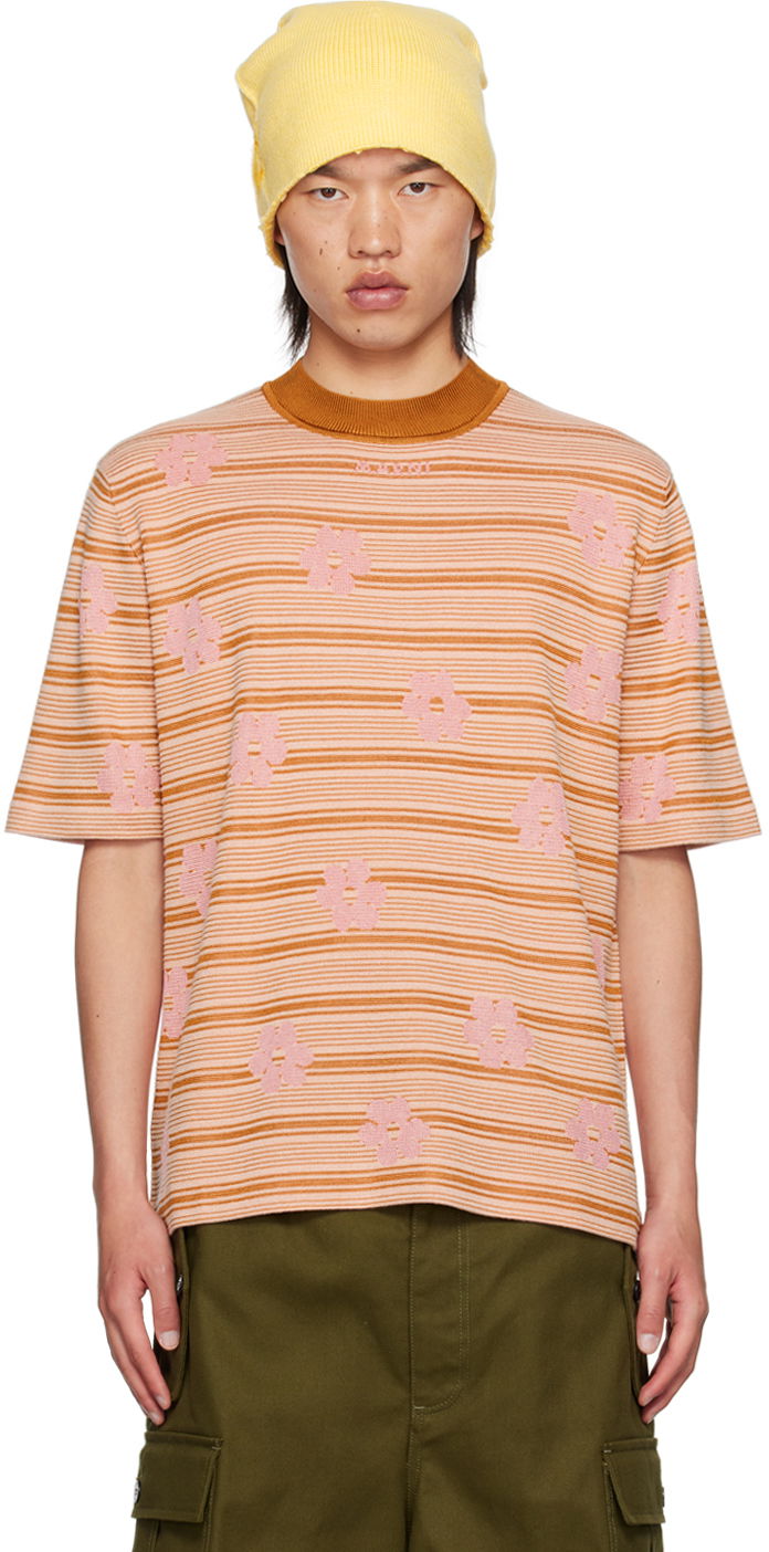 Тениска Marni Striped Floral T-Shirt Розово | GCMG0409EQ UFC324