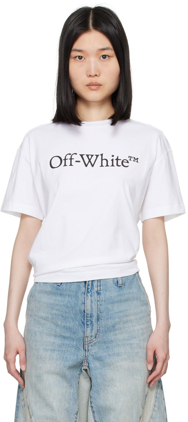 Тениска Off-White White Big Bookish Skate T-Shirt Бяло | OWAA089C99JER0030110