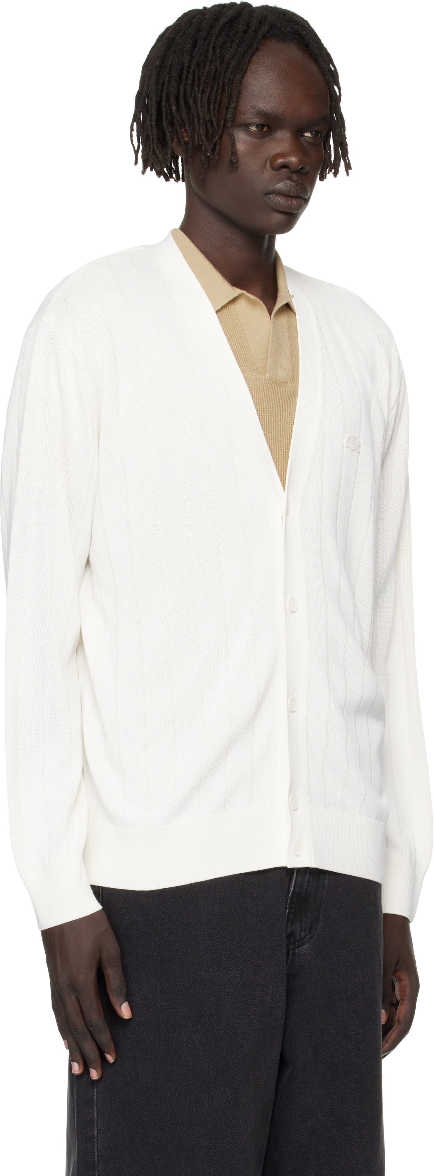 Пуловер Lacoste Fluid Rib Knit Cardigan Бяло | AH5338_70V, 1