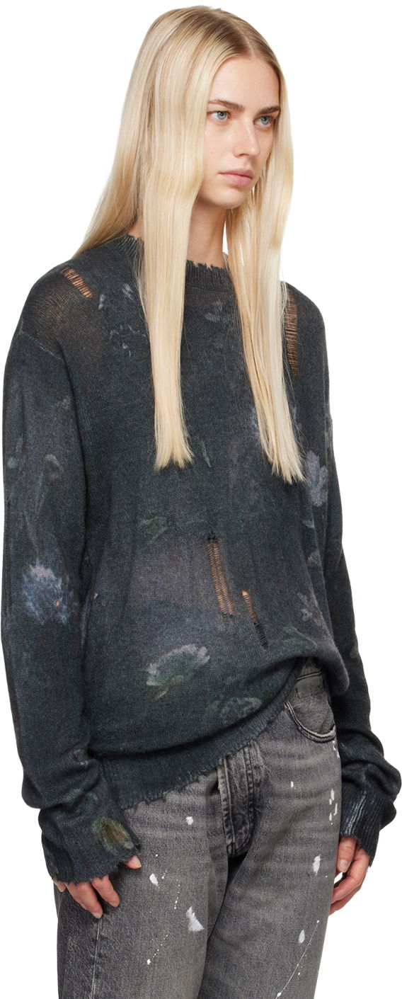 Пуловер R13 R13 Distressed Floral Boyfriend Sweater Сиво | R13WY199 Y157A, 1