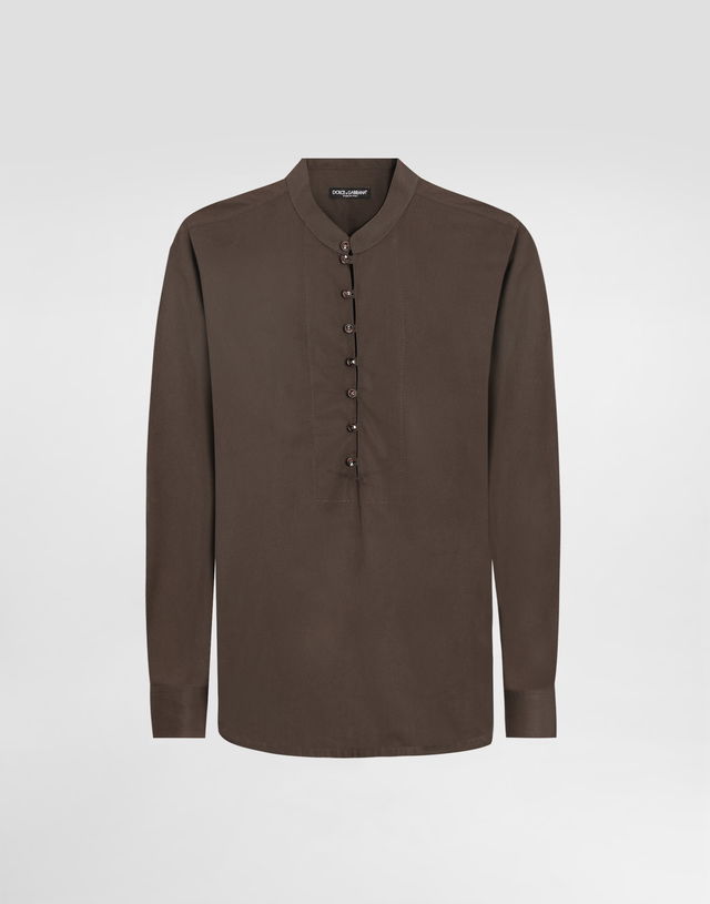 Dolce & Gabbana Mandarin Shirt In Cotton Canvas