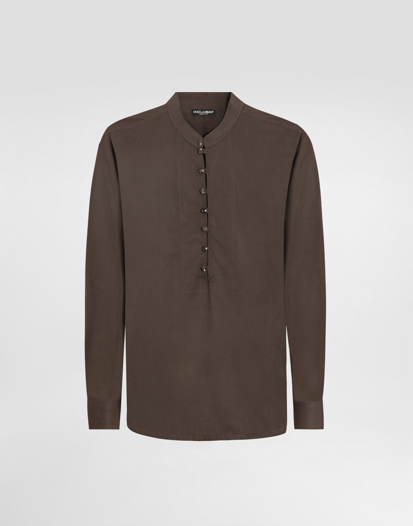 Риза Dolce & Gabbana Dolce & Gabbana Mandarin Shirt In Cotton Canvas Кафяво | G5NI5TFU5X4M1213