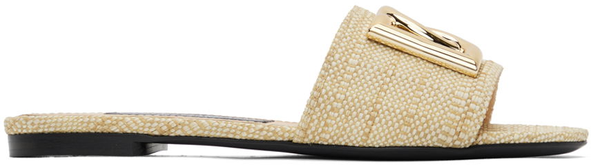 Кецове и обувки Dolce & Gabbana Dolce&Gabbana Raffia Slide Sandals Бежово | CQ0592 AR344, 0