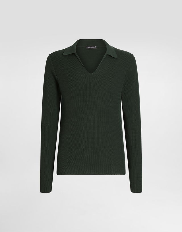 Dolce & Gabbana Knitted Cotton Polo Sweater