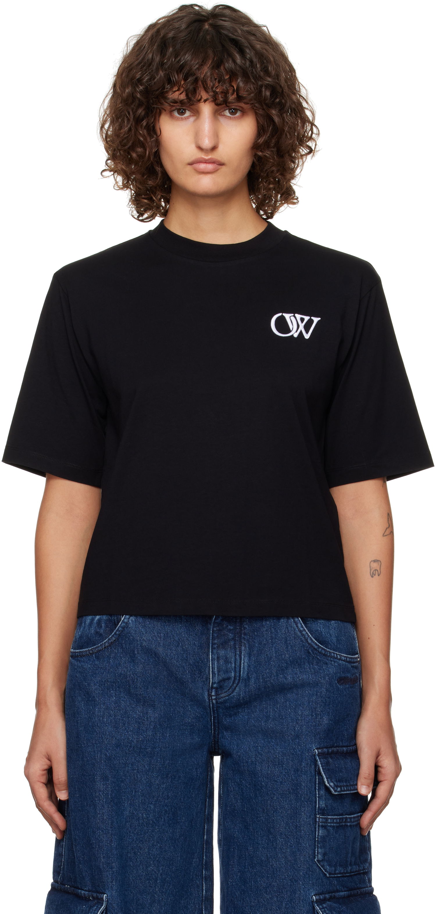 Тениска Off-White Black Boxy T-Shirt With Logo Черно | OWAA124F24JER0081001, 0