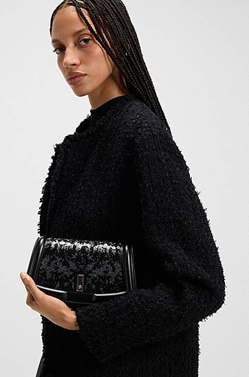 Дамска чанта BOSS Ariell leather clutch bag with sequin embellishments Черно | 50552155, 1