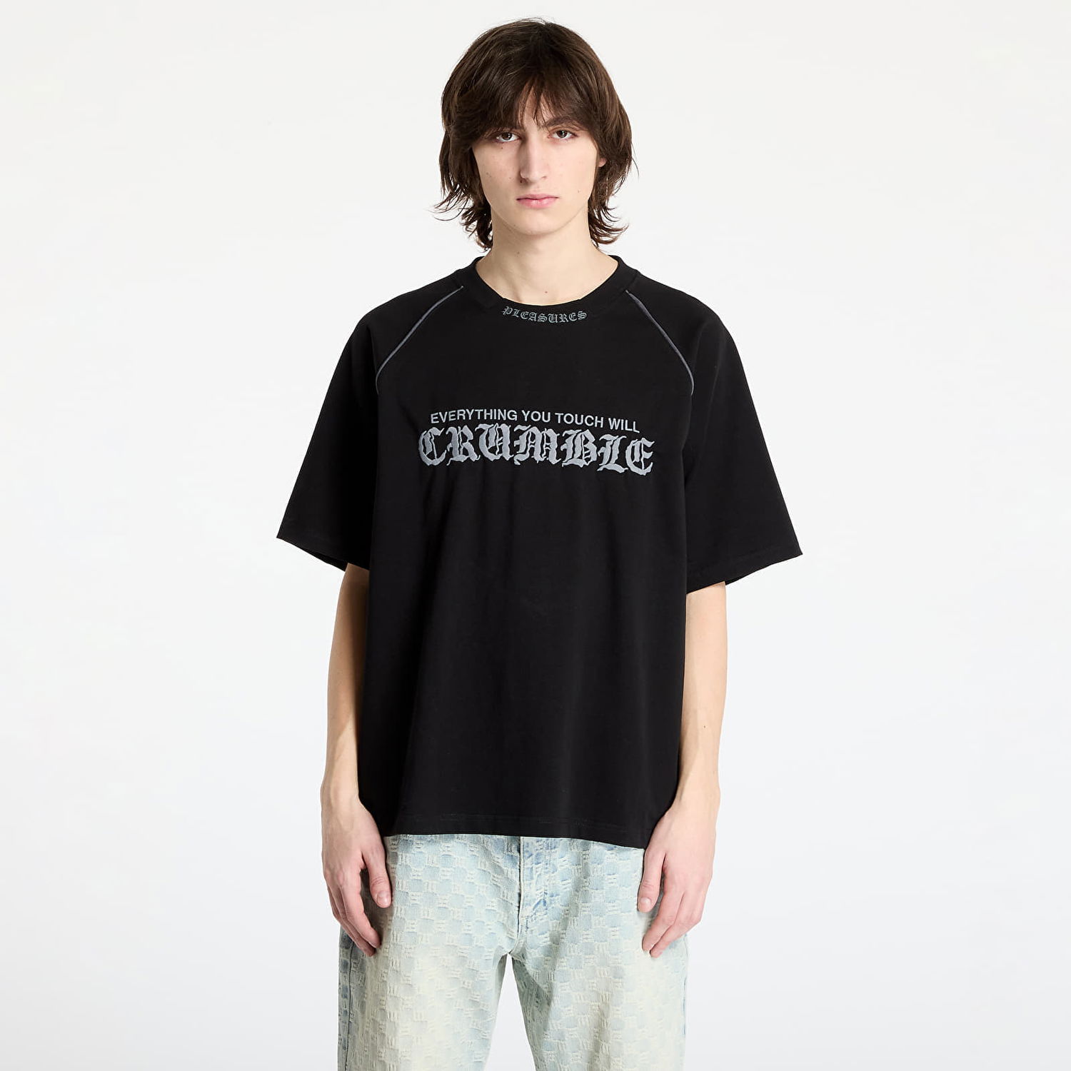Тениска Pleasures PLEASURES Crumble Heavyweight Raglan T-Shirt Черно | P25SP026 BLACK, 0