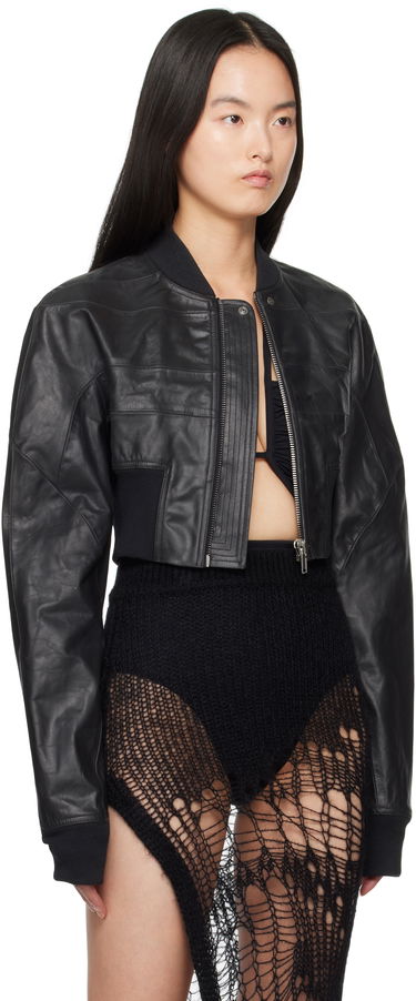 Яке бомбър Rick Owens Rick Owens Hollywood Girdered Cropped Leather Bomber Jacket Черно | RP01E7713 LTP, 1