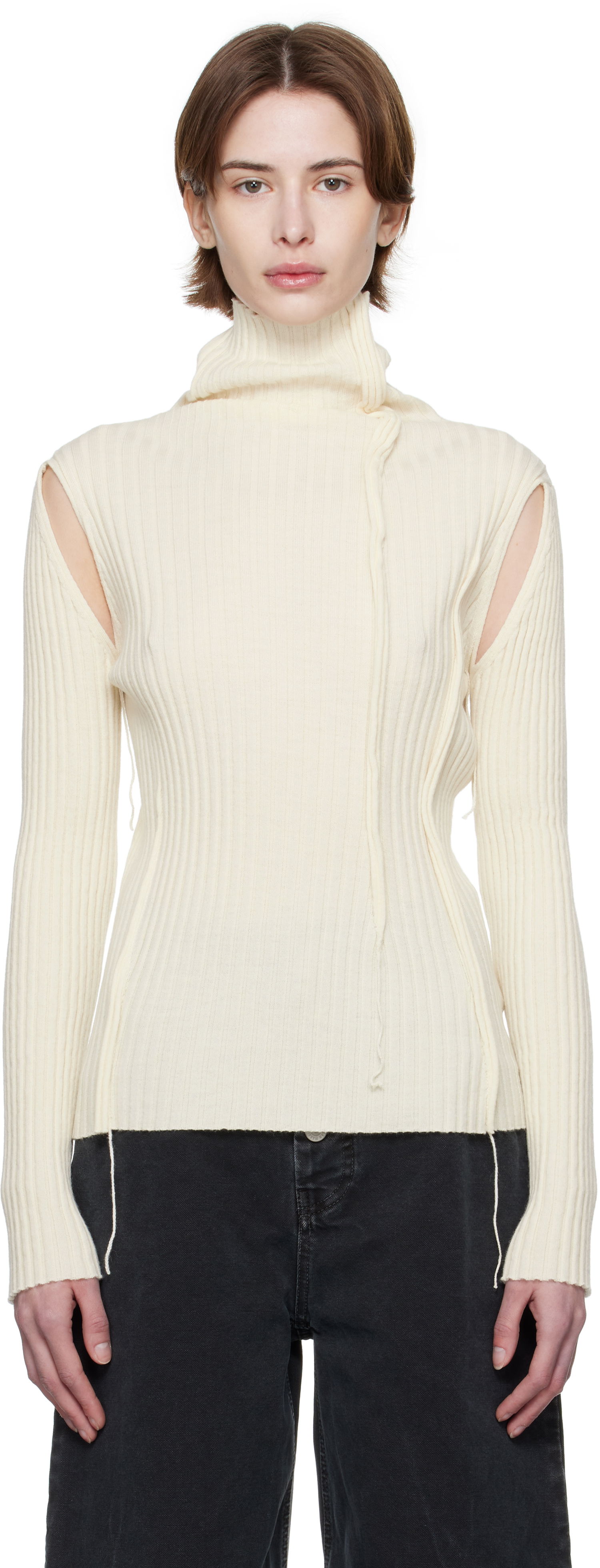 Пуловер Maison Margiela MM6 Maison Margiela Darted Rib Knit Turtleneck Top Бяло | S52HA0294 M13087, 0