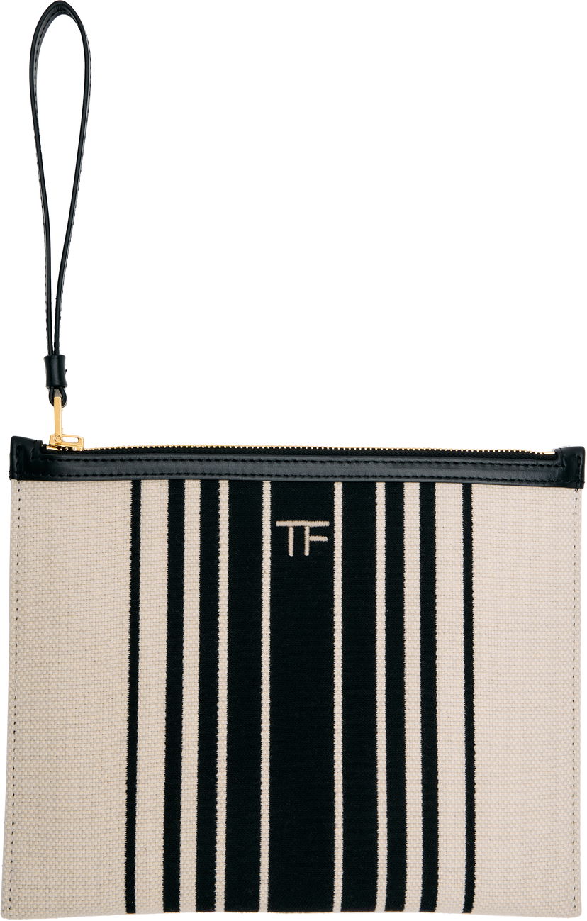 Портфейл Tom Ford TOM FORD Striped Canvas Wristlet Pouch Бежово | S0522-TCN056G