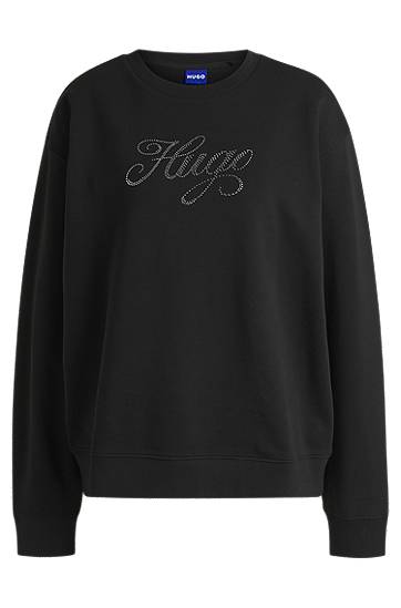 Пуловер BOSS Oversized Cotton Terry Sweatshirt with Logo Черно | 50537246, 0