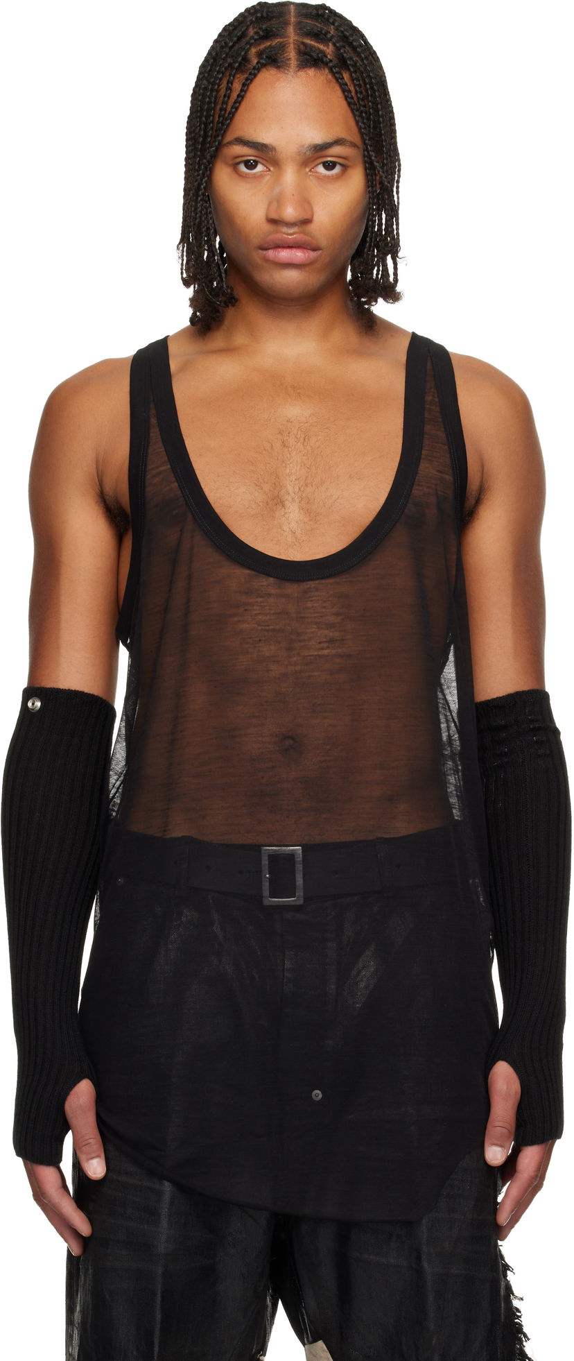 Потник Rick Owens Concordians Pony Sheer Deep Scoop-Neck Tank Top Черно | RR02E1101 JWR