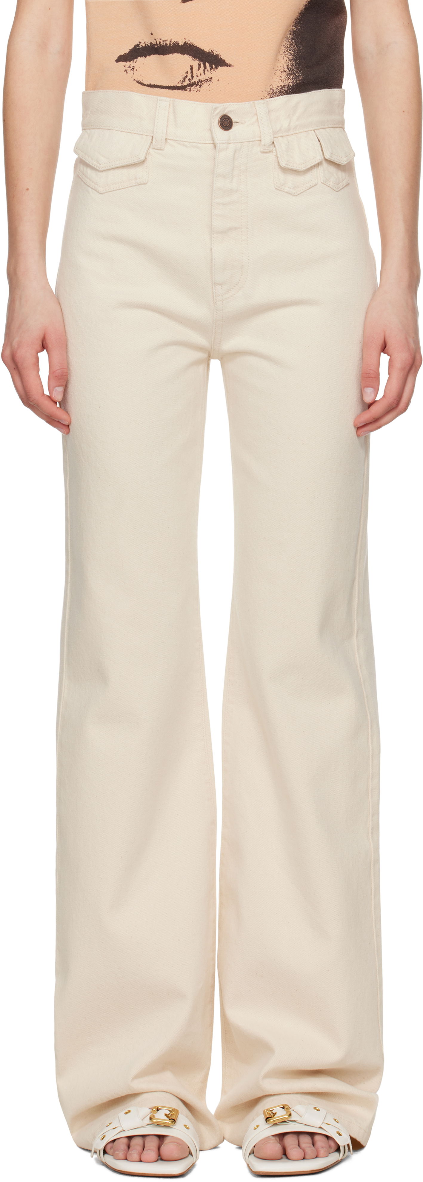 Дънки CHLOÉ Chloé High-Rise Flare Jeans Бежово | CH25UDP03251, 0