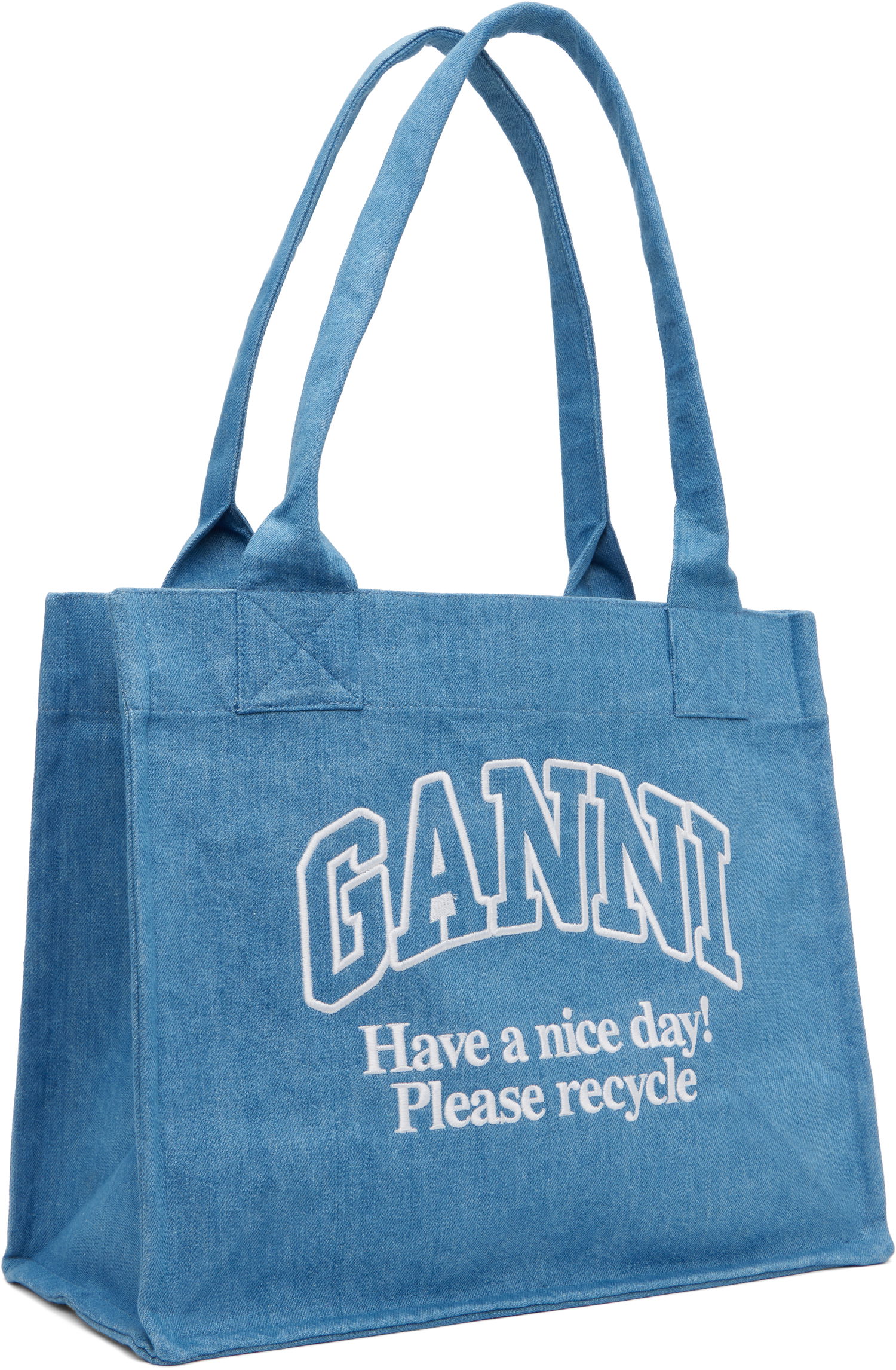Голяма пазарска чанта GANNI GANNI Large Easy Tote Bag Синьо | A5599, 1