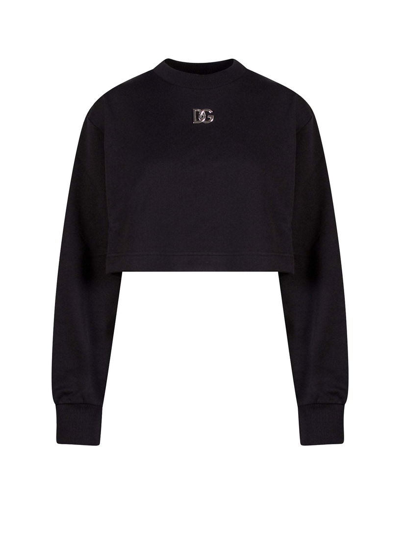Суитчър Dolce & Gabbana Crop Fit Cotton DG Patch Sweatshirt Black Черно | F9N80ZFU7DU#N0000