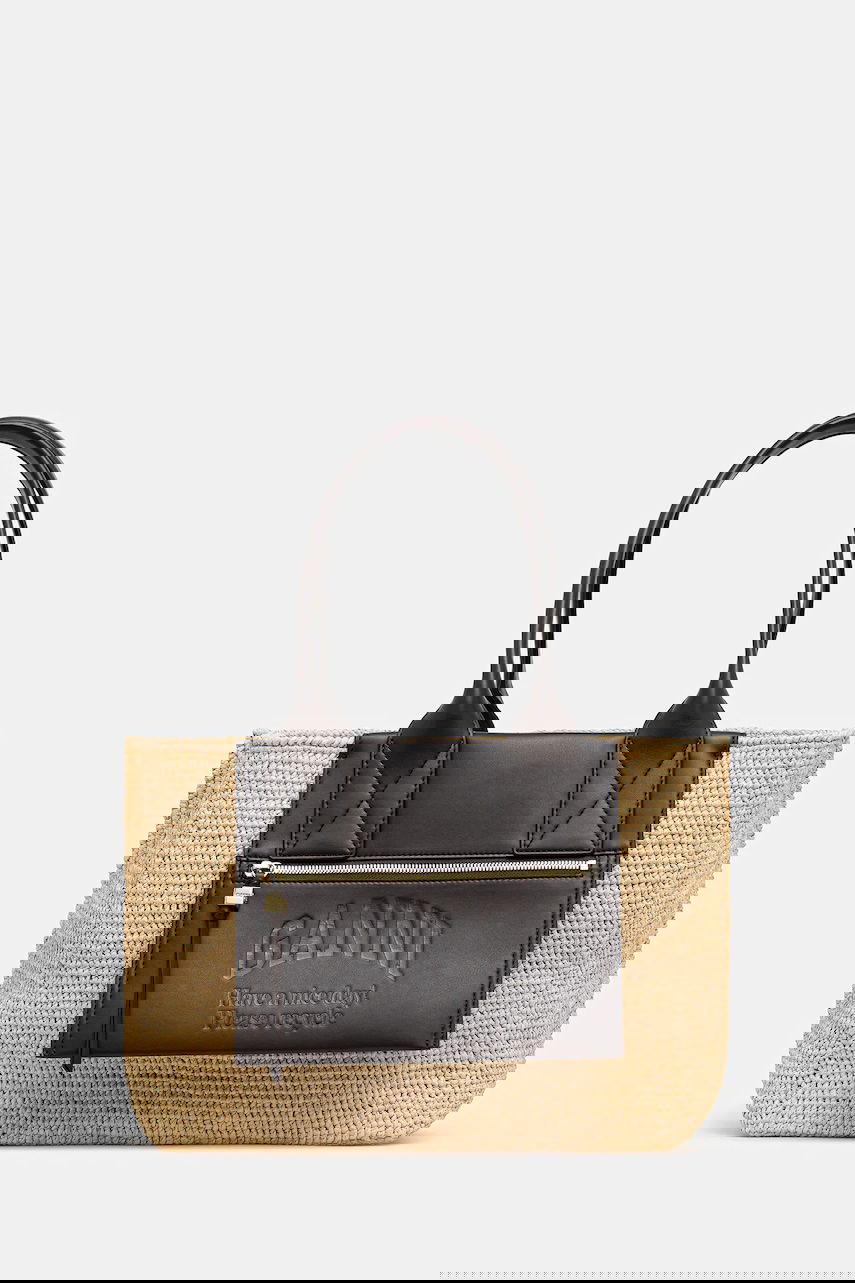Голяма пазарска чанта GANNI GANNI Easy Shopper Medium Raffia Tote Bag Бежово | A6823, 0