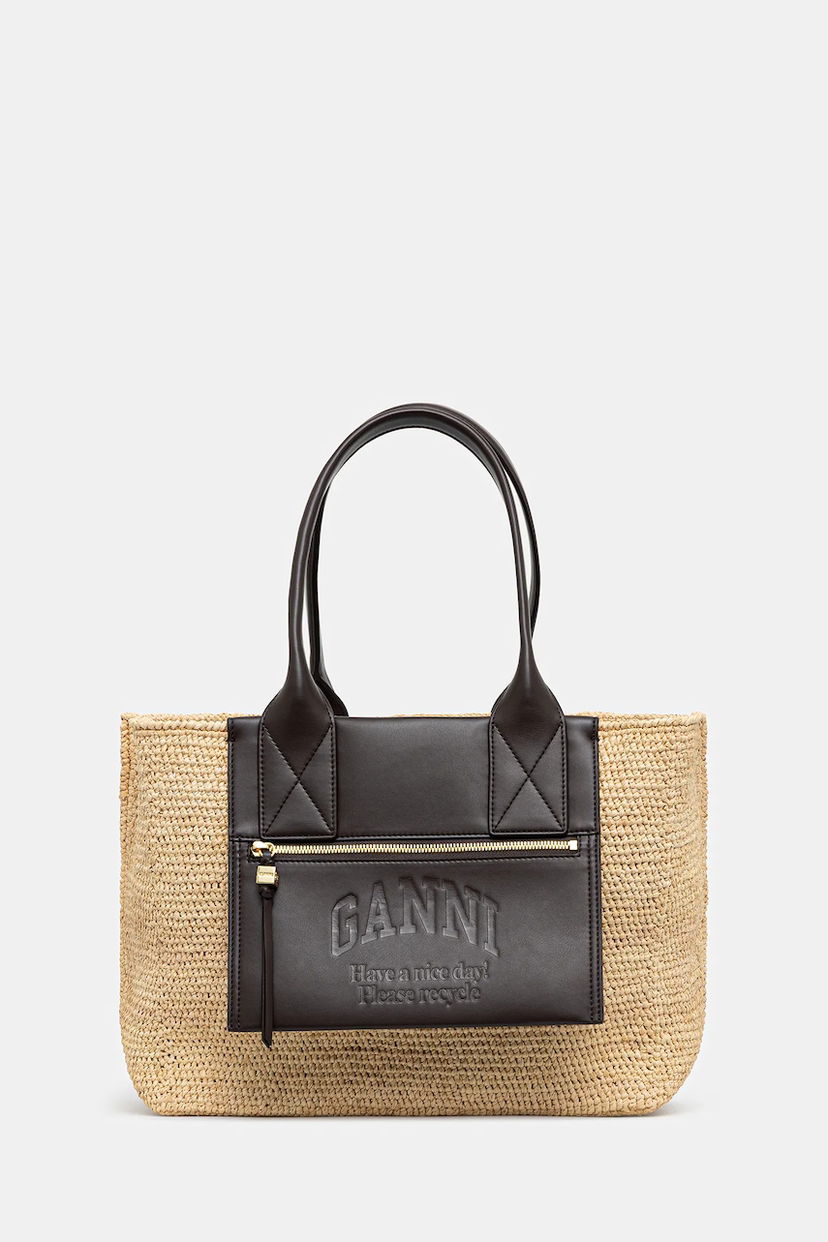 Голяма пазарска чанта GANNI GANNI Easy Shopper Medium Raffia Tote Bag Бежово | A6823