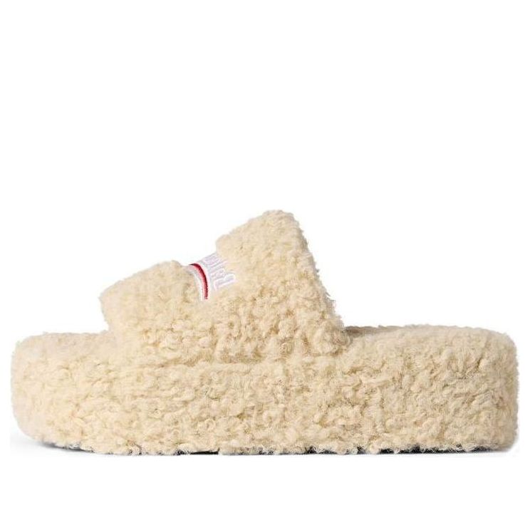 Кецове и обувки Balenciaga Platform Furry Slides Бежово | 762826W2DO19796