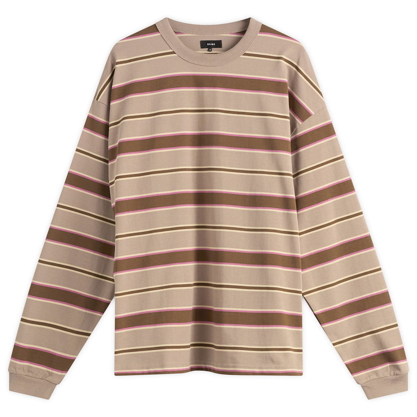 Тениска BEAMS BEAMS Loose Long Sleeve Stripe T-Shirt Кафяво | 1114-0491-803-24