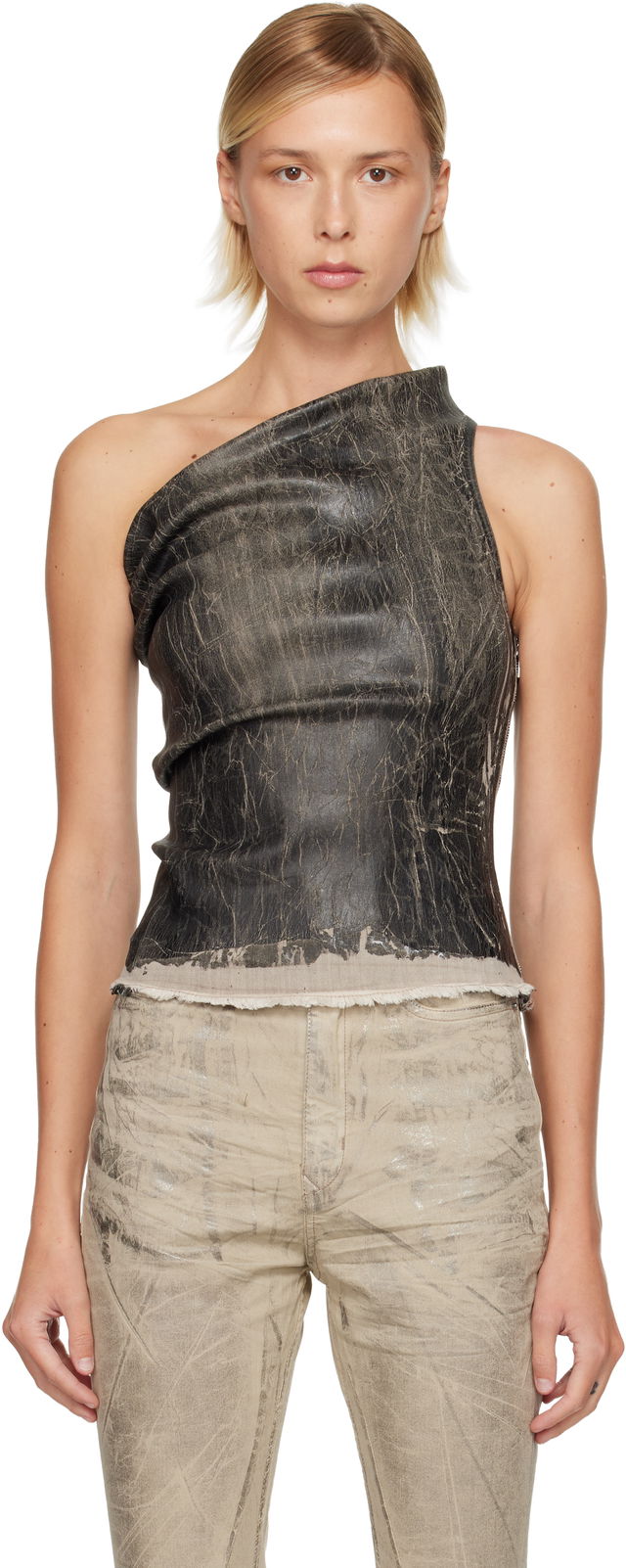 Rick Owens DRKSHDW Concordians Athena Asymmetric Distressed Cropped Top