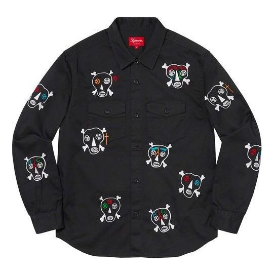 Риза Supreme Clayton Patterson Skulls Embroidered Work Shirt Черно | SUP-SS21-602