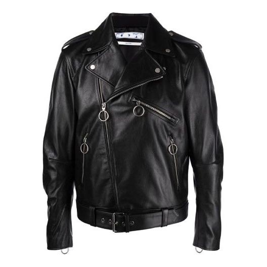 Яке Off-White Off-White FW21 Slim Fit Leather Biker Jacket Черно | OMJG016F21LEA0011032, 0