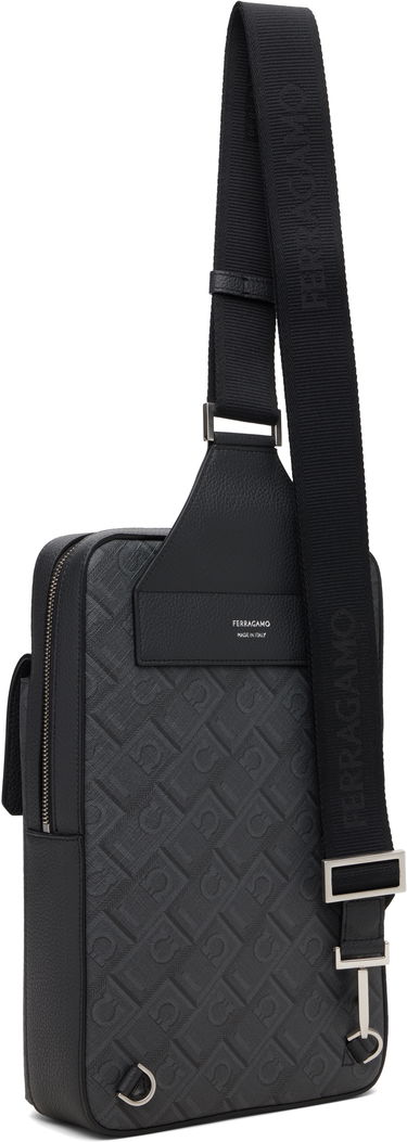 Чанта през рамо FERRAGAMO Monogram Patterned Sling Messenger Bag with Front Flap Черно | 784973, 2