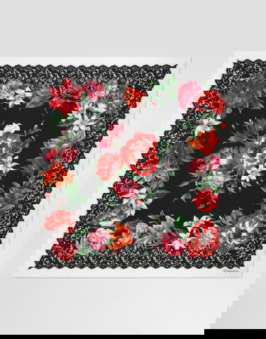 Шал Dolce & Gabbana Dolce & Gabbana 90x90 Silk Twill Floral Print Square Scarf with Lace Border Многоцветен | FN090RGDC7AHN5QV, 2