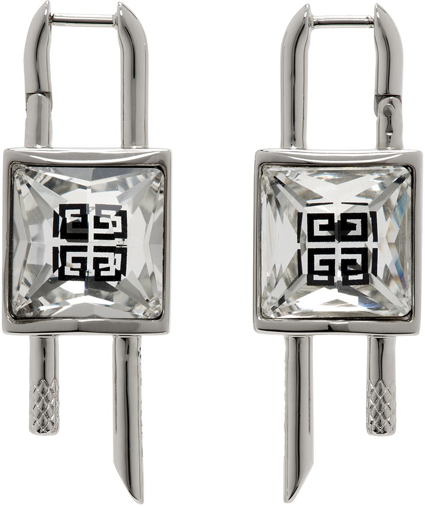 Обеци Givenchy Mini Lock Crystal Earrings Сиво | BF110EF04M040